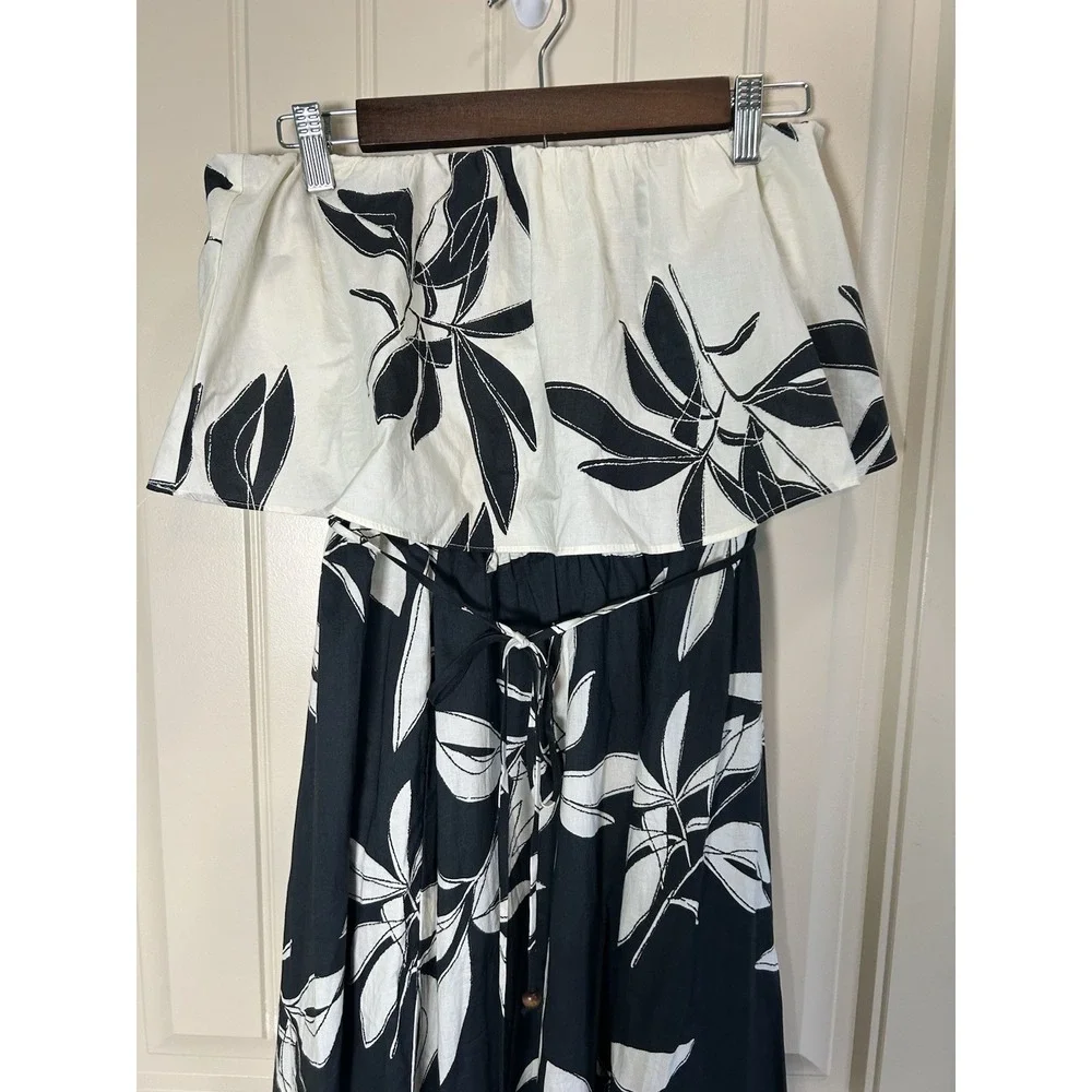 Stitch & Feather Side Slit Strapless Maxi Dress Sz M Black/Beige Resort Cocktail - Picture 3 of 10